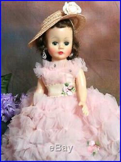 VINTAGE 1950s MADAME ALEXANDER CISSETTE DOLL Brunette tagged LONG PINK dress