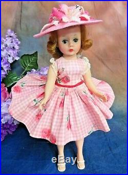 VINTAGE 1950s Madame Alexander CISSETTE DOLL tagged PINK DRESS hat TRIPLE part