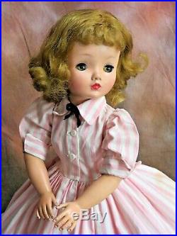 VINTAGE 1950s Madame Alexander CISSY DOLL in PINK stripe TAGGED DRESS 20 blonde