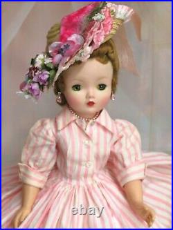 VINTAGE 1950s Madame Alexander CISSY DOLL tagged DRESS pink stripe HAT Tosca
