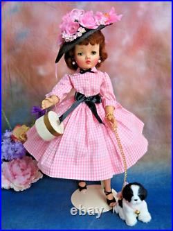 VINTAGE 1957 Madame Alexander CISSY DOLL redhead TAGGED minty pink DRESS Hat DOG