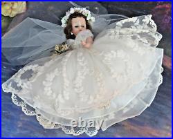 VINTAGE 1958 brunette MADAME ALEXANDER CISSETTE DOLL tagged WEDDING DRESS veil