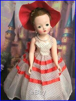 VINTAGE 1959-61 Madame Alexander CISSY DOLL 20 in RED swiss dot DRESS hat SHOES