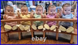 Vintage 1930's Dionne Quintuplets 5 dolls set M. Alexander with High Chair