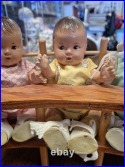 Vintage 1930's Dionne Quintuplets 5 dolls set M. Alexander with High Chair