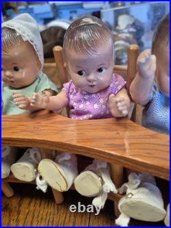 Vintage 1930's Dionne Quintuplets 5 dolls set M. Alexander with High Chair