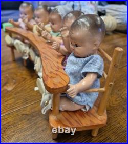 Vintage 1930's Dionne Quintuplets 5 dolls set M. Alexander with High Chair