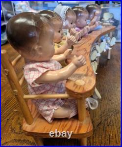 Vintage 1930's Dionne Quintuplets 5 dolls set M. Alexander with High Chair