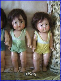 Vintage 1935 Alexander Dionne Quints Quintuples Toddlers 8 Doll Set in Basket