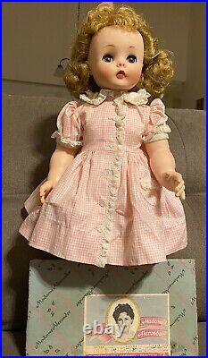 Vintage 1950's Madame Alexander Kelly 19 Doll with check dress and Pink Bow