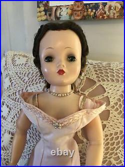 Vintage 1950s Madame Alexander Cissy Doll In Original Pink Torso Gown