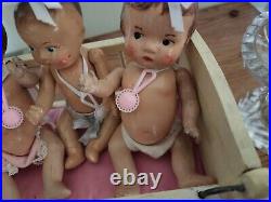 Vintage Alexander Quintuplets 4 Dolls WITH Ginnet Crib 1930's 7 1/2