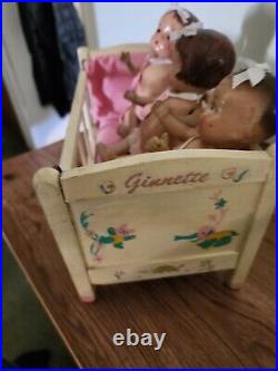 Vintage Alexander Quintuplets 4 Dolls WITH Ginnet Crib 1930's 7 1/2
