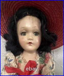 Vintage Madam Alexander Scarlett O'Hara 11 Doll Composition Shaped Dress & Hat