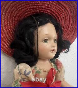 Vintage Madam Alexander Scarlett O'Hara 11 Doll Composition Shaped Dress & Hat