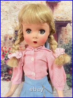 Vintage Madame Alexander Blonde Polly Pigtails 18 Inch Wearing Madame Alexander