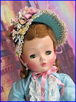 Vintage Madame Alexander Cissy Doll tagged Blue dress Auburn Green eyes Hat Dog