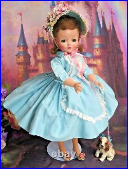 Vintage Madame Alexander Cissy Doll tagged Blue dress Auburn Green eyes Hat Dog