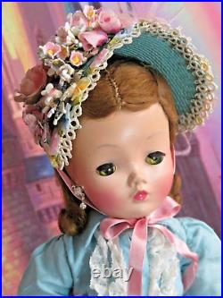 Vintage Madame Alexander Cissy Doll tagged Blue dress Auburn Green eyes Hat Dog
