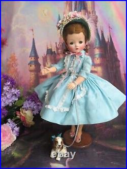 Vintage Madame Alexander Cissy Doll tagged Blue dress Auburn Green eyes Hat Dog