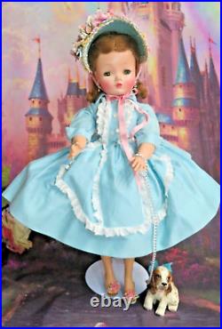 Vintage Madame Alexander Cissy Doll tagged Blue dress Auburn Green eyes Hat Dog