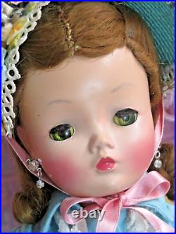 Vintage Madame Alexander Cissy Doll tagged Blue dress Auburn Green eyes Hat Dog