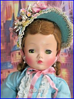 Vintage Madame Alexander Cissy Doll tagged Blue dress Auburn Green eyes Hat Dog