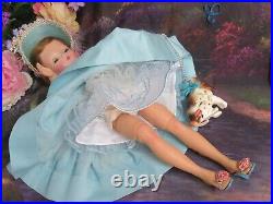 Vintage Madame Alexander Cissy Doll tagged Blue dress Auburn Green eyes Hat Dog