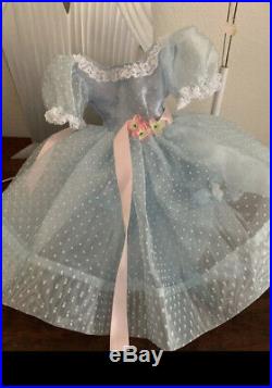 Vintage Madame Alexander Doll Dress Made For Cissy Swiss Blue & White Lace Trim