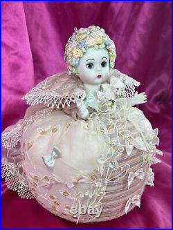 Vintage Madame Alexander Doll Pink Elizabethan Pin Cushion Pastel Roses #26480