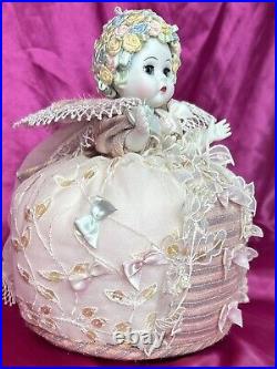 Vintage Madame Alexander Doll Pink Elizabethan Pin Cushion Pastel Roses #26480