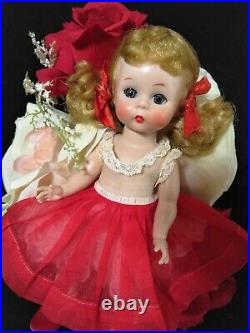 Vintage Madame Alexander Slw Wendy Kins In Red And White Pleated Organdy Dress