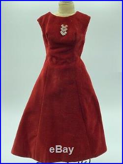 Vintage Madame Alexander VHTF 1956 Red Velvet Sheath Dress With Chevron Pin