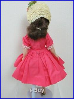 Vtg 1950s Alexander CISSETTE Doll Brunette Tagged Cotton Dress & Orig HAT