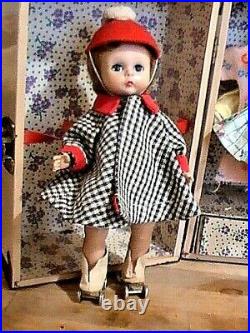 Vtg 50s Madame Alexander Wendy-kins doll & 7 Original Outfits & Trunk Suitcase